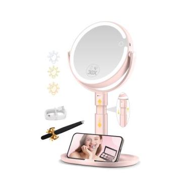 Imagem de Espelho de maquiagem MOMOKUBA 30X com ampliação com luzes e altura aju