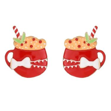 Imagem de Brincos fofos para caneca de Natal – Caneca de café esmaltada, floco de neve, flor, laço de bengala doce, enfeite de Natal, brincos de declaração, joia delicada para mulheres, filhas e amigas, Small