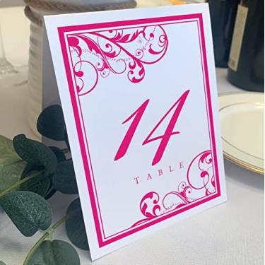 Imagem de Números de mesa de casamento em espiral vintage rabiscos (selecione cor/quantidade), branco, fuschia, 1-10, dupla face, barraca ou uso em um suporte, ótimo para festas e restaurantes