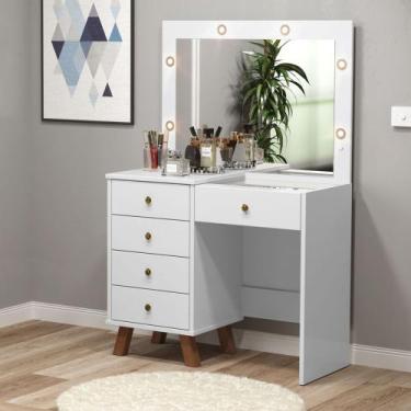 Imagem de Penteadeira Camarim e Banqueta com Espelho 5 Gavetas Mel Patrimar Bran