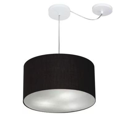 Imagem de Lustre Pendente Cilíndrico Com Desvio De Centro Md-4256 Cúpula Em Tecido 40x21cm Preto - Bivolt