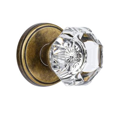 Imagem de CLCTK Puxadores de porta de cristal interiores, maçanetas de porta de latão antigo de vidro de passagem vintage octógono para armário de corredor