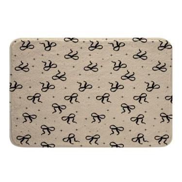 Imagem de Erosebridal Tapetes de banheiro com laço preto e bege 50,8 cm x 81,3 cm Tapete de banho feminino para adolescentes Coquette Preppy Estético Capacho Meninas Mulheres Moderno Moda Antiderrapante Tapete