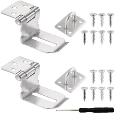 Imagem de Wopanxye Ferrolho de cadeado de ângulo reto, pacote com 2 travas de bloqueio de portão de aço inoxidável, fecho de ferrolho de porta de 90 graus para portão de jardim, porta de celeiro de madeira