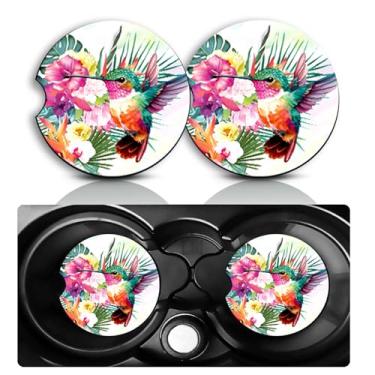 Imagem de Conjunto de 2 porta-copos de carro beija-flor - Acessórios divertidos para carro beija-flor 7 cm tamanho universal tapete de borracha antiderrapante embutido porta-copos de inserção automática