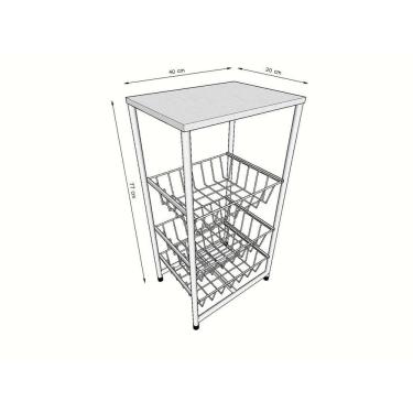 Imagem de Fruteira De Chão Cozinha Aço Mdf 3 Cestos Multiuso