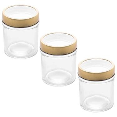 Imagem de Kit 3 Potes Vidro Borossilicato Tampa Dourada 350ml