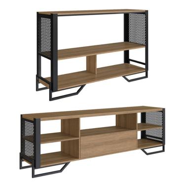 Imagem de Rack 180 Cm Gaveta Aparador 130 Cm Industrial 17X21 Mell Preto PP