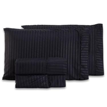 Imagem de Jogo de Cama Lençol Mônaco Fitado com Fronhas CASAL 04 Peças - Tecido 