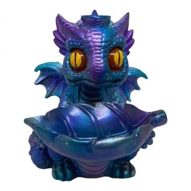 Imagem de Incensário cascata dragão baby azul 12 cm resina