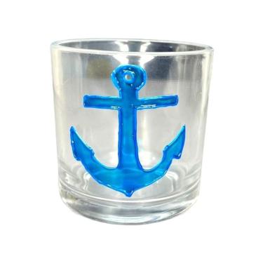 Imagem de Copo de whisky de vidro marinheiro âncora azul 300 ml