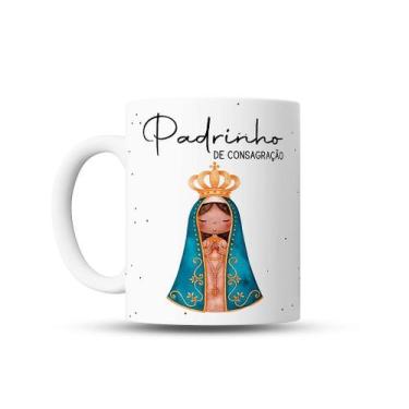 Imagem de Caneca Padrinho de Consagração com Imagem de Nossa Senhora Aparecida -
