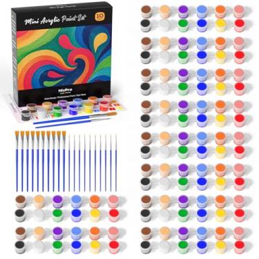 Imagem de Nicpro Pacote com 10 mini conjunto de tinta acrílica, tiras de tintas acrílicas de 12 cores para todas as idades, kit de pintura infantil com 140 unidades, armazenamento de tiras de recipiente
