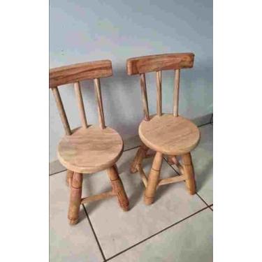 Imagem de Kit 2 Banquinhos Infantil Madeira Maciça Com Encosto Cadeirinha Pequena Criança
