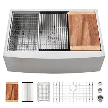 Imagem de Pia de casa de fazenda de 83 cm de aço inoxidável - VASOYO 83 x 55 cm Avental para pia de cozinha de fazenda, pias dianteiras de fazenda, aço inoxidável, calibre 16, tigela única, bacia profunda de