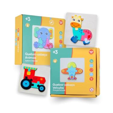Imagem de Quebra-Cabeça Infantil em Madeira, Animais e Veículos, 3 Peças, para Crianças 3+ Anos (Veiculos)