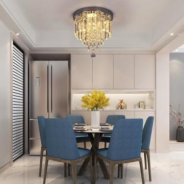 Imagem de Pequeno lustre de cristal embutido luminárias de teto, lâmpada de teto de cristal LED moderna regulável luz fria/luz quente/luz natural compatível com corredor de quarto, luzes pendentes mod