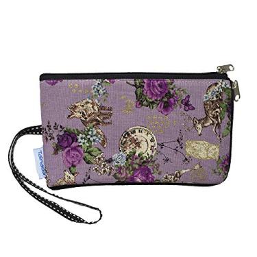 Imagem de Tainada Bolsa feminina para celular com zíper duplo para iPhone 15 Pro Max, 15 Plus, Samsung S23+, Estampa floral roxa, Medium