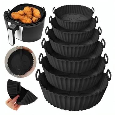 Imagem de Kit 6 Cestos de Silicone para Air Fryer, Antiaderente, Flexível, Reutilizável, Resistente ao Calor, Compatível com Forno e Micro-ondas cor aleatoria