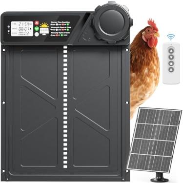 Imagem de Porta de galinheiro automática grande alimentada por energia solar, abridor automático de porta de galinheiro com modos de temporizador, sensores de obstáculos inteligentes, galinhas, patos e gansos