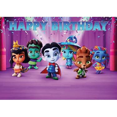 Imagem de Topo de bolo super monstros de 21 cm – Decorações de bolo de aniversário comestíveis quadradas, bolo de feliz aniversário