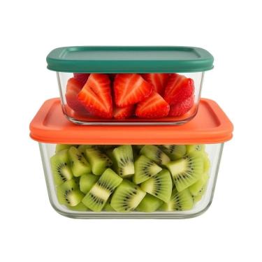 Imagem de Jogo 2 Potes Herméticos Vidro Quadrado Armazenar Alimentos