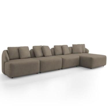 Imagem de Sofá 5 Lugares com Chaise Direito Sala Living 394cm Arlo F04 Veludo Ma