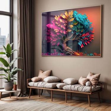 Imagem de Quadro com Moldura e Acrilico Cristal Vidro Sala Quarto Árvore Colorid
