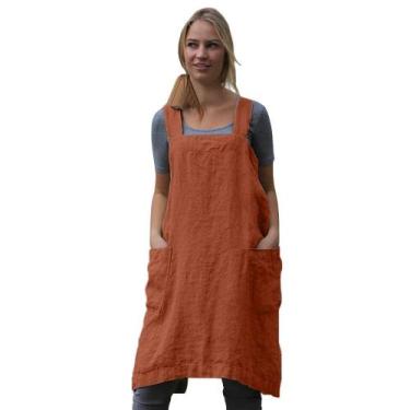 Imagem de Vestido de avental feminino Larmliss Pinafore quadrado laranja de algo