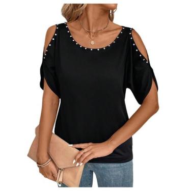 Imagem de Camisa feminina Verdusa Cold Shoulder Beaded Blouse preta L