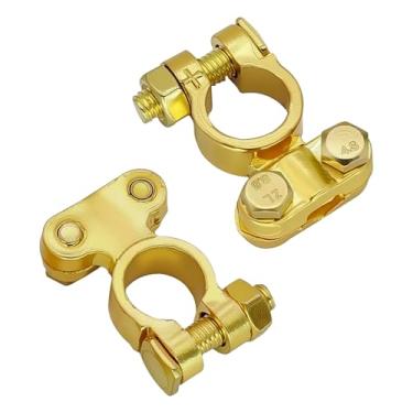 Imagem de 1 par de grampos universais de conector de terminal de bateria de latão, kit protetor de terminais de bateria de poste superior para acessórios universais de veículos marítimos/barcos/trailers