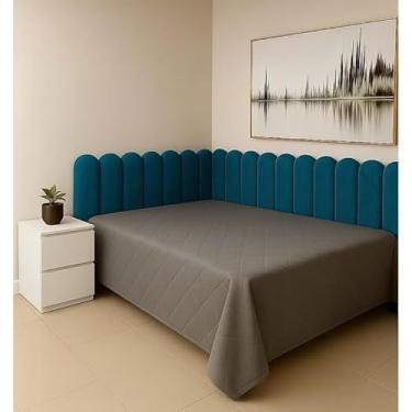 Imagem de Cabeceira Estofada Modular em Suede Para Cama Box Casal, Queen e King 45x20cm(PETRÓLEO,18)