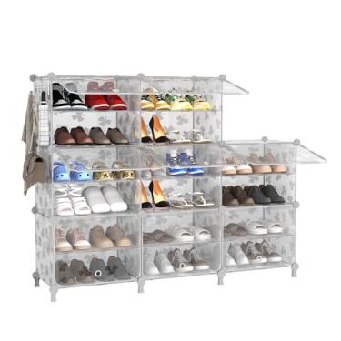 Imagem de UNKU Sapateira, armário de armazenamento de sapatos de 8 andares, 32 pares, organizador de prateleiras de plástico para armário e quarto, entrada translúcida