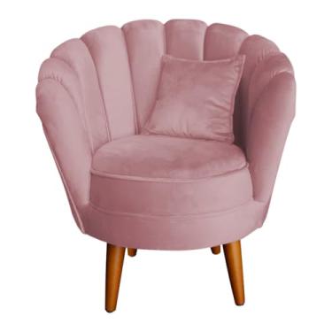 Imagem de Poltrona Decorativa Pétalas de Flor, Veludo, Design Clássico, Pés Palito, para Sala de Estar, Recepção e Quarto, (Rosa)