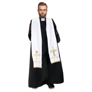 Imagem de Fantasia de Padre Adulto Completa Batina + Estola