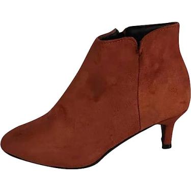 Imagem de Botas femininas de salto alto stiletto bico fino, cano baixo, zíper lateral, camurça, estampa de leopardo, botas curtas antiderrapantes para trabalho, Café, 8.5