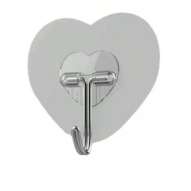 Imagem de Ganchos adesivos transparentes em forma de coração, 10 pacotes de brocas - Ganchos de parede autoadesivos gratuitos para pendurar, ganchos adesivos multiuso para casa e escritório