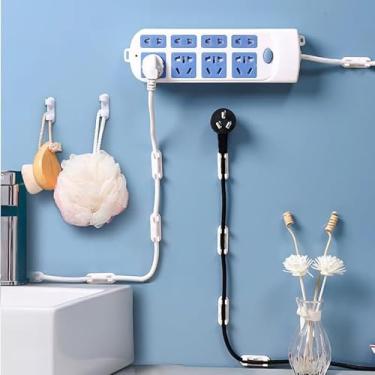 Imagem de 10 clipes de plástico para suporte de cabo, organizador de fios autoadesivo, sistema de gerenciamento de cabos sem perfuração para uso doméstico, com grampos de cabo de montagem na parede para