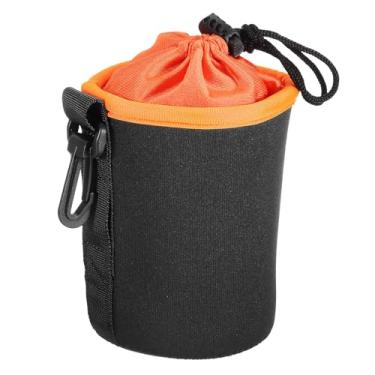 Imagem de Bolsa para lente de câmera, 8,9 cm IDx5,12.7 cm H bolsa de lente com cordão com neoprene protetor espesso, estojo de lente para lente de câmera DSLR, copos de café de água, preto laranja