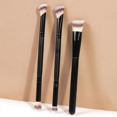 Imagem de 3 pincéis de maquiagem para os olhos, pincel de base ultrafino, pincel de maquiagem avançado para misturar sombra, iluminador e maquiagem em pó (preto)