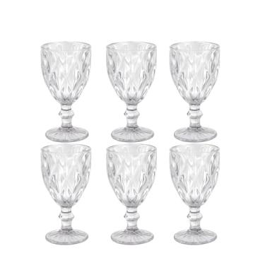 Imagem de Conjunto de Taças de Vidro Cristal, Design Diamante em Relevo, 340 ml, 6 Peças, Base Redonda, Elegante para Água e Vinho