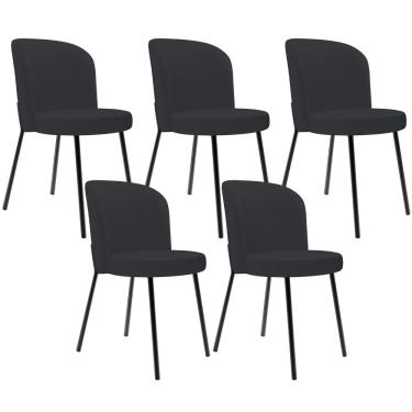 Imagem de Kit 5 Cadeiras Sala de Jantar Estofada Gavi L02 Linho Chumbo - Lyam Decor