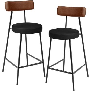 Imagem de Kit 02 Banquetas Baixa Cozinha Sala Jantar Bancada Milão L02 Couríssimo Marrom Preto