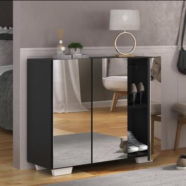 Imagem de Sapateira Com Espelho 3 Portas Nina Mp6023 Preta Branca