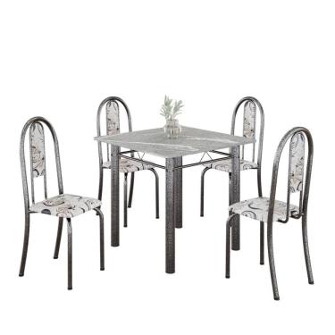 Imagem de Conjunto De Mesa Tubular 4 Cadeiras 70x70cm Mart Prata Com Tampo Em Granito Topázio Isabel 030 - Tudo De Móveis Preto Floral
