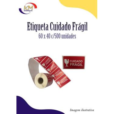 Imagem de Etiqueta adesiva "Cuidado Frágil" 60 x 40 mm c/500 unidades - pacote, 
