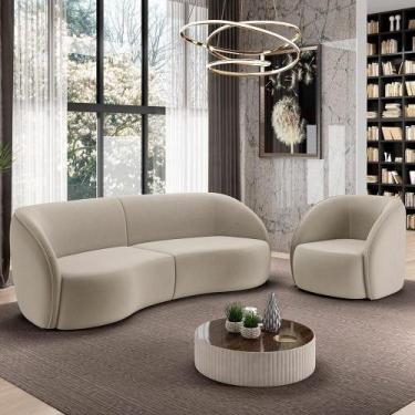 Imagem de Sofá 4 Lugares Para Sala Living Orgânico 288cm Eron M03 Veludo Bege - 