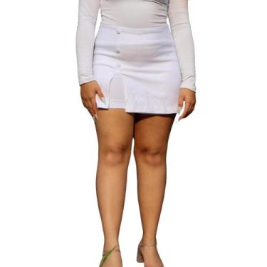 Imagem de Short Saia Com Botão e Fenda Basico Elegante Tecido Bengaline Plus Siz