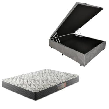Imagem de Cama Box Baú Blindada com Colchão de Espuma D33 17cm (SUEDE CINZA, Casal)