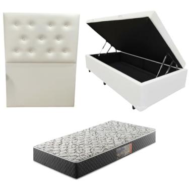 Imagem de Cama Box Baú Blindada com Colchão de Espuma D33 17cm + Cabeceira Botonê (CORINO BRANCO, Solteiro)